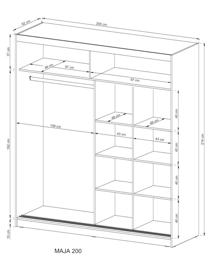 Wiki 9 wardrobe, two doors, 200 cm, sliding, shelves, hanger, mirrors, graphite color - Image 3