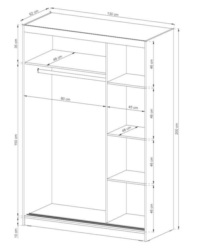 Wiki wardrobe, two doors, 130 cm, sliding, shelves, hanger, graphite color - Image 3