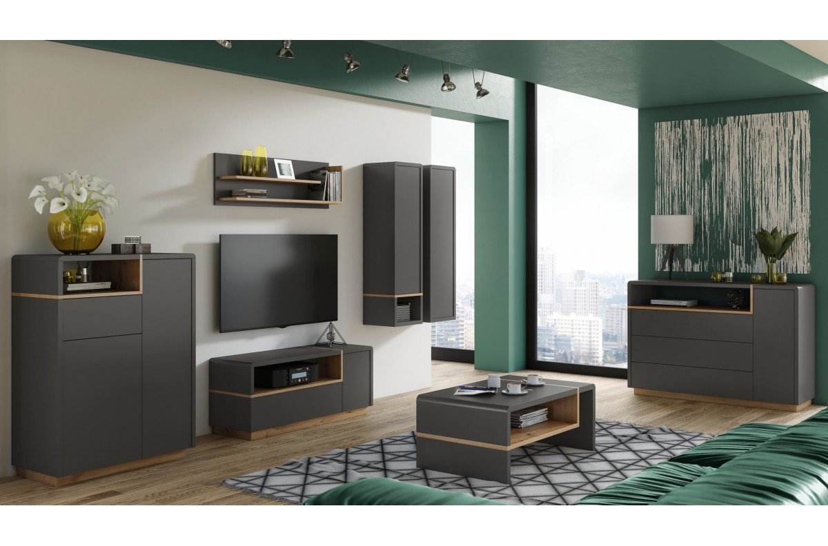 FOLK RTV-120 anthracite (dark gray) / artisan oak cabinet - MODERN LIVING ROOMS - Image 3