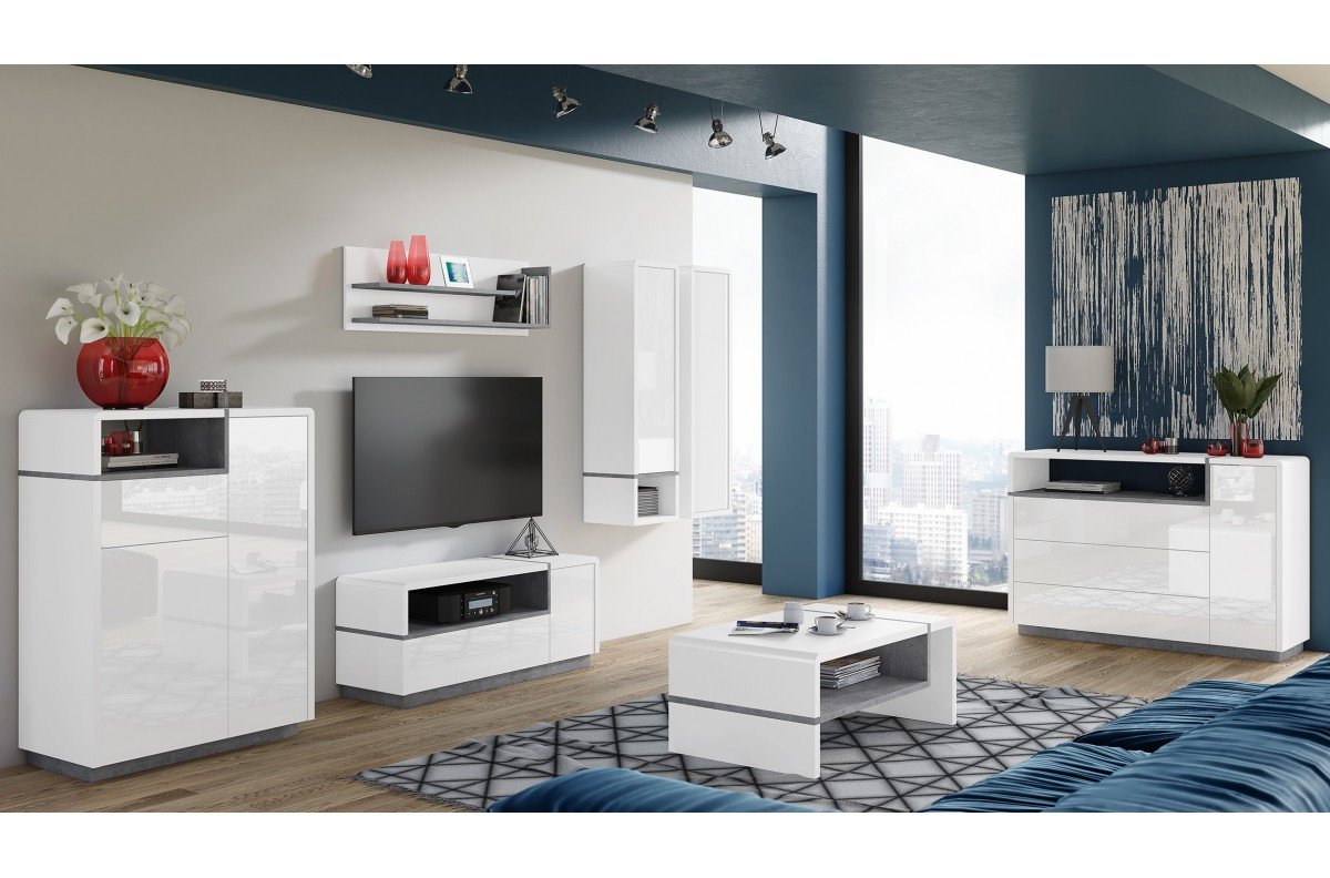 FOLK RTV-120 cabinet, glossy white/matte + "Millenium Concrete" – MODERN LIVING ROOMS - Image 3