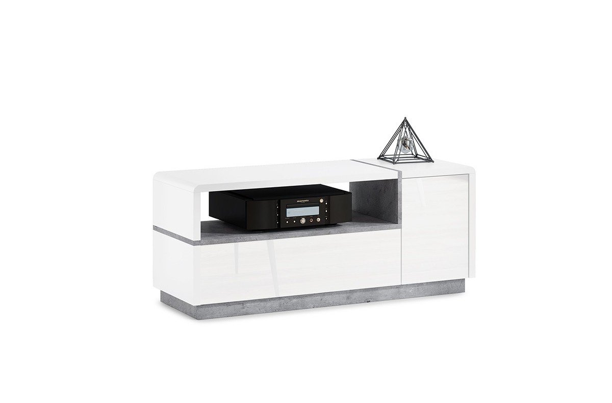 FOLK RTV-120 cabinet, glossy white/matte + "Millenium Concrete" – MODERN LIVING ROOMS