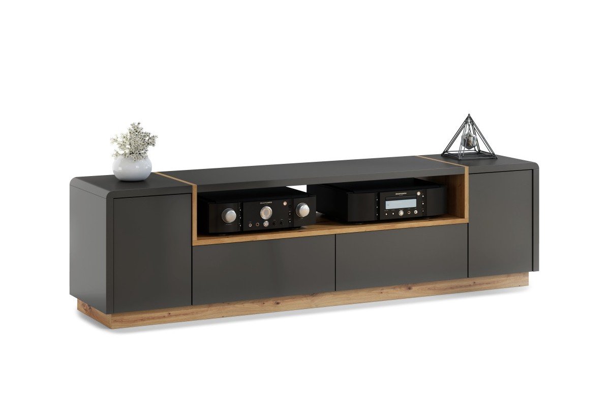 FOLK RTV-185 anthracite (dark gray) / artisan oak cabinet - MODERN LIVING ROOMS