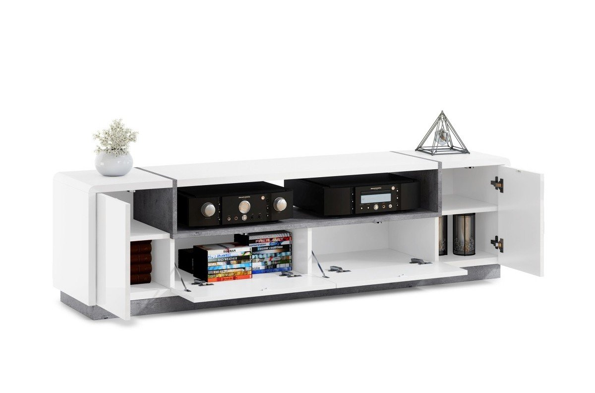 FOLK RTV-185 cabinet, glossy/matt white + millennium concrete color – MODERN LIVING ROOMS - Image 2