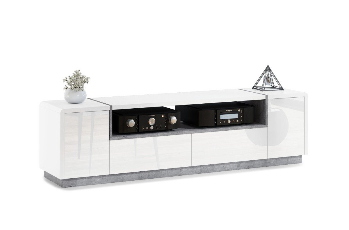 FOLK RTV-185 cabinet, glossy/matt white + millennium concrete color – MODERN LIVING ROOMS