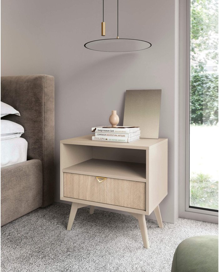 Forest S54 bedside table, with drawer, recessed, beige/Scandinavian pattern - Image 4