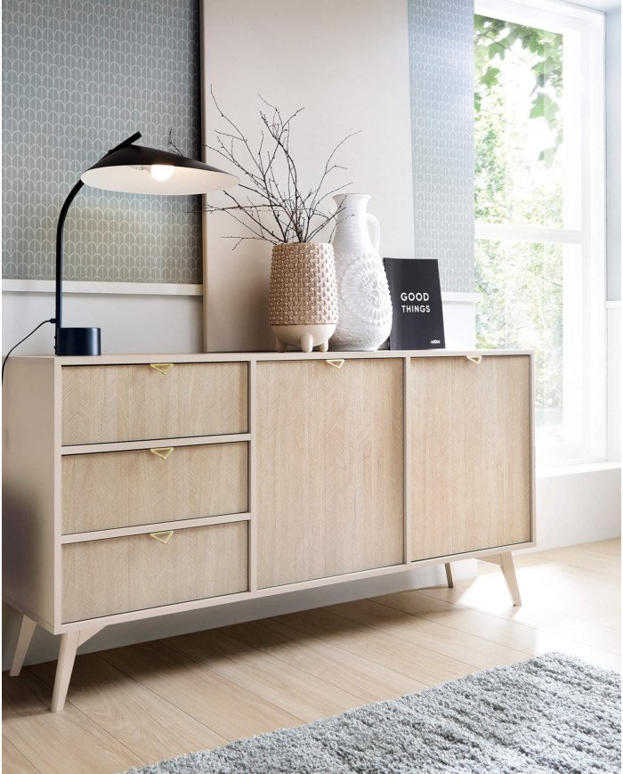 Forest S54 bedside table, with drawer, recessed, beige/Scandinavian pattern - Image 5