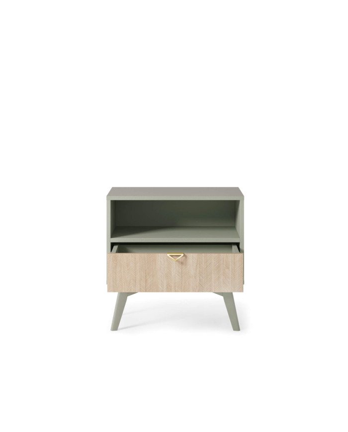 Forest S54 bedside table, drawer, niche, eucalyptus/herringbone pattern, Scandinavian - Image 2