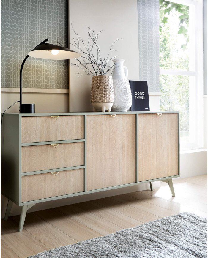 Forest S54 bedside table, drawer, niche, eucalyptus/herringbone pattern, Scandinavian - Image 4