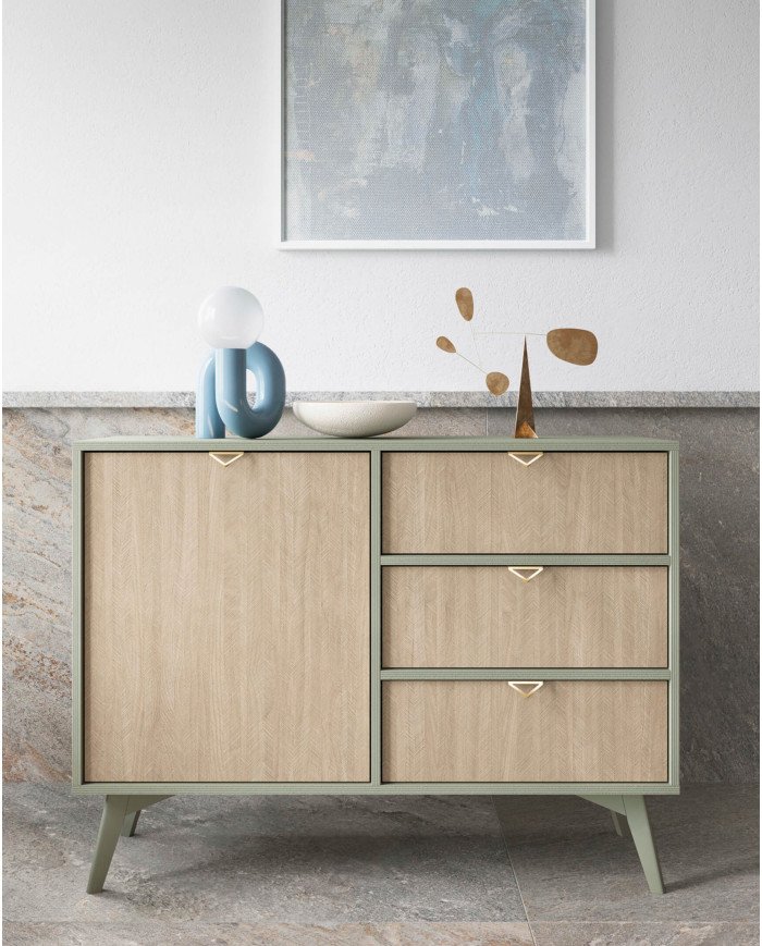 Forest S54 bedside table, drawer, niche, eucalyptus/herringbone pattern, Scandinavian - Image 5
