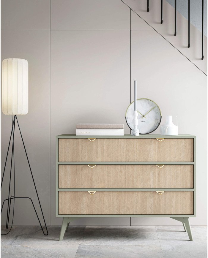 Forest S54 bedside table, drawer, niche, eucalyptus/herringbone pattern, Scandinavian - Image 6