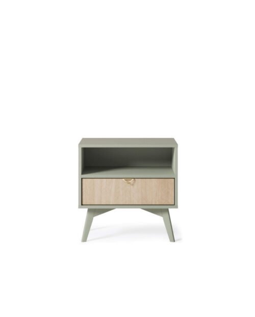 Forest S54 bedside table, drawer, niche, eucalyptus/herringbone pattern, Scandinavian