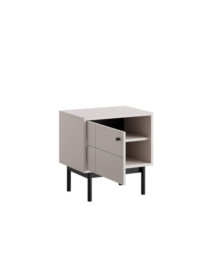 Japandi S-54 bedside table, single door, cashmere/black - Image 2
