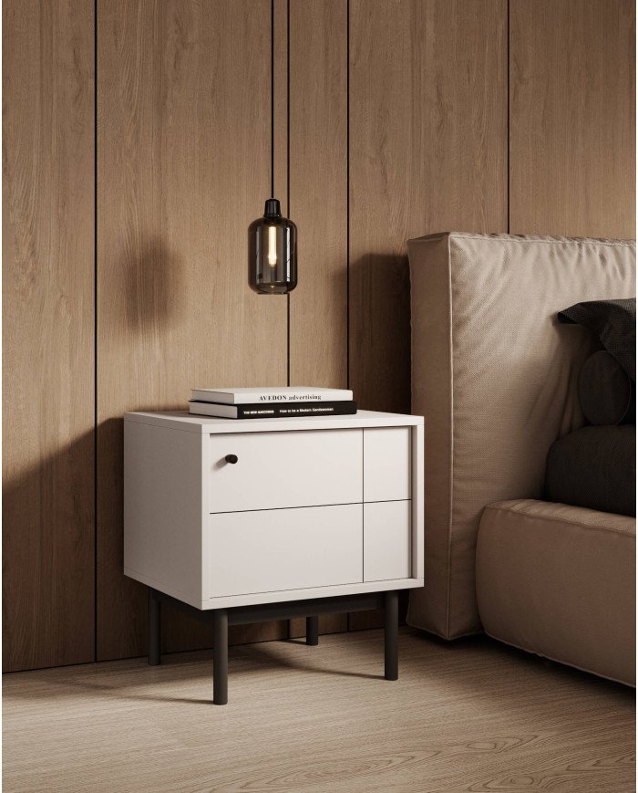 Japandi S-54 bedside table, single door, cashmere/black - Image 5