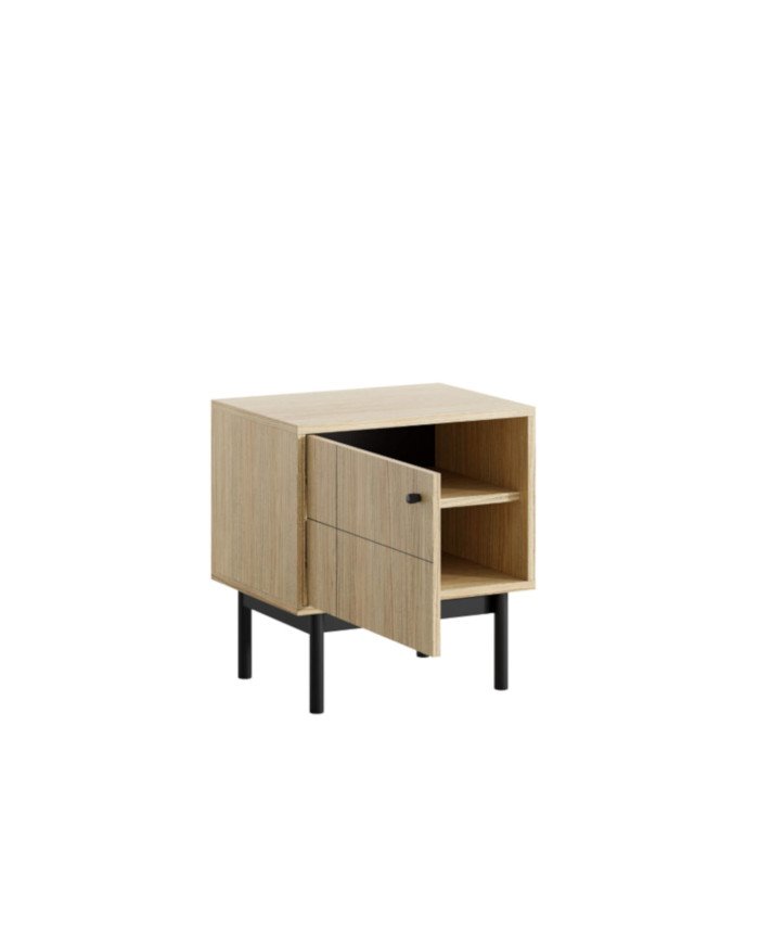Japandi S-54 bedside table, single door, Linea oak/black - Image 2