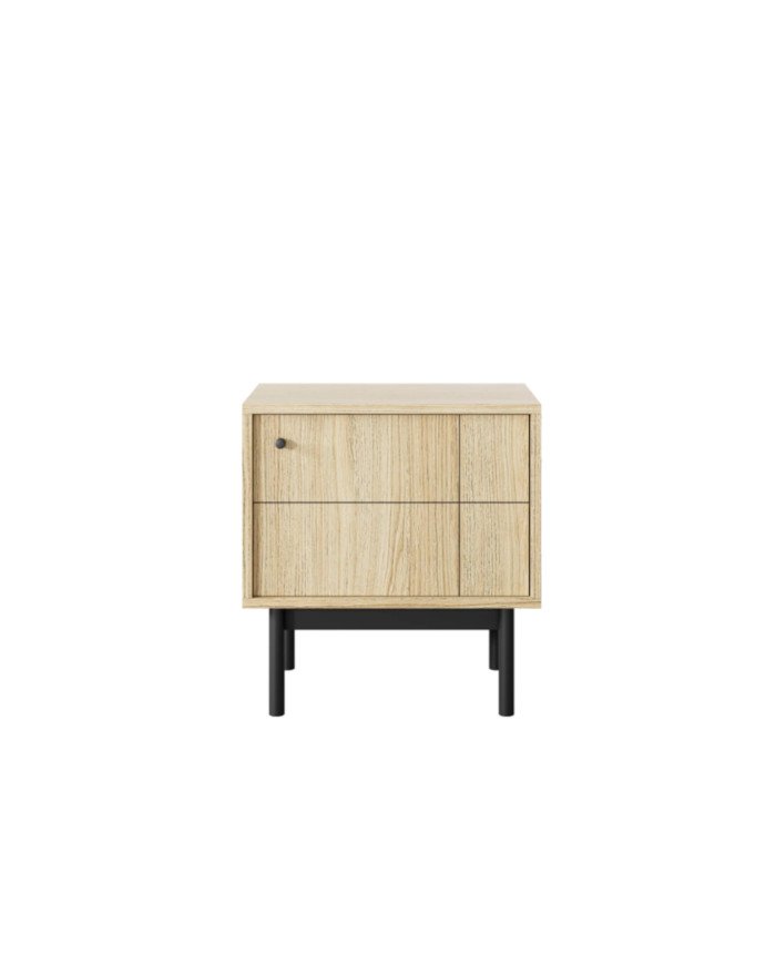 Japandi S-54 bedside table, single door, Linea oak/black - Image 4