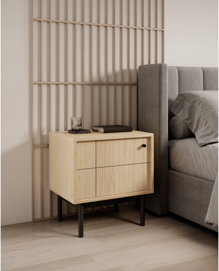 Japandi S-54 bedside table, single door, Linea oak/black - Image 5