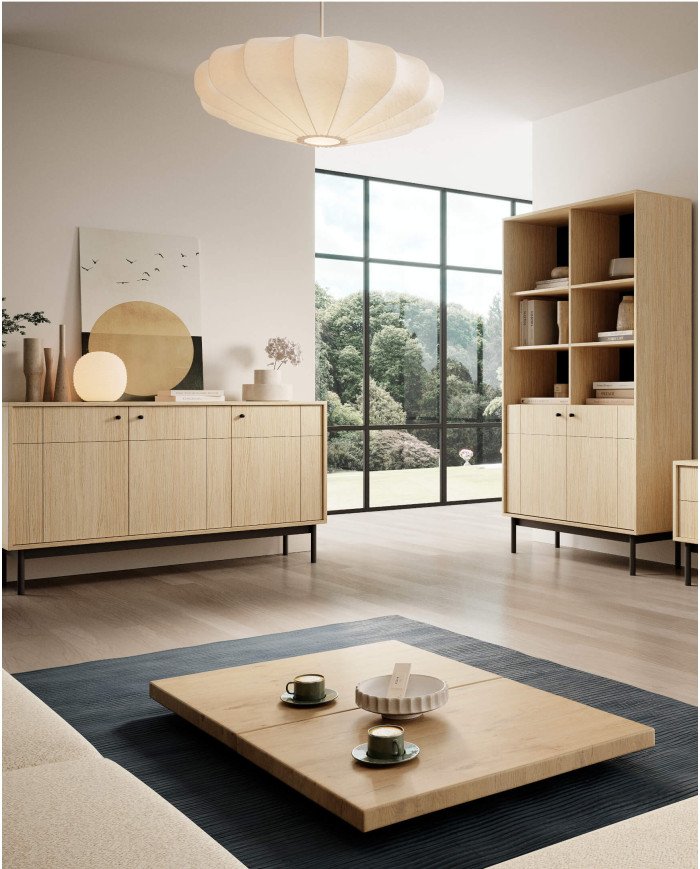 Japandi S-54 bedside table, single door, Linea oak/black - Image 6