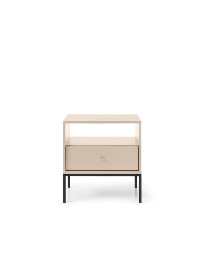 Mono MS54 bedside table, drawer, niche, beige/black frame