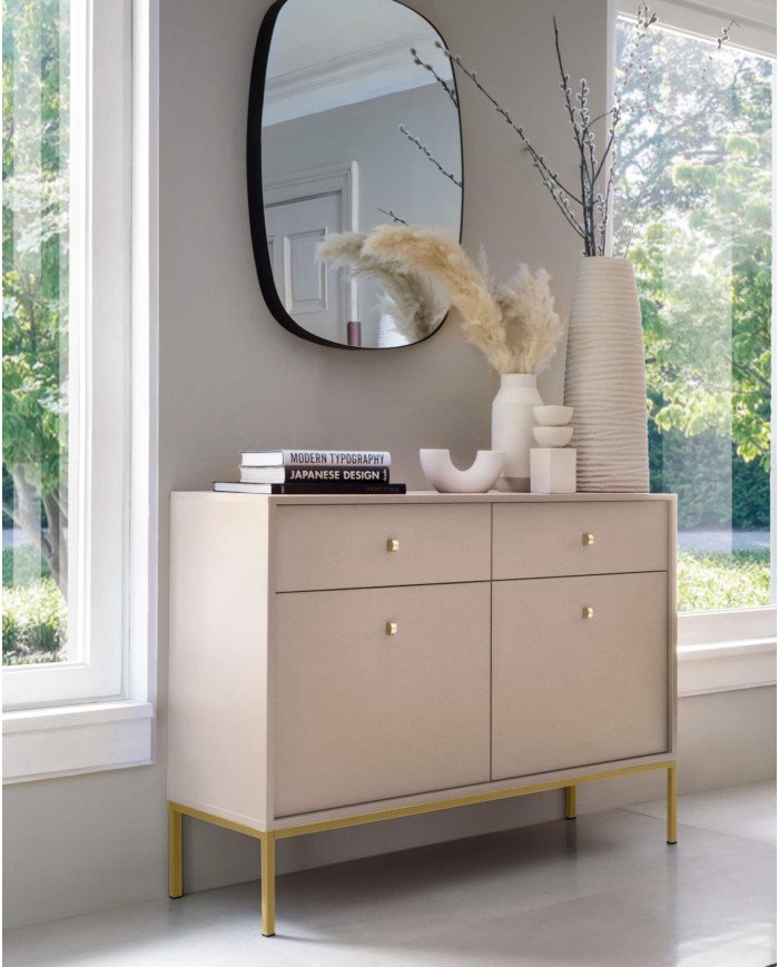 Mono MS54 bedside table with drawer, recessed, beige/gold frame - Image 4