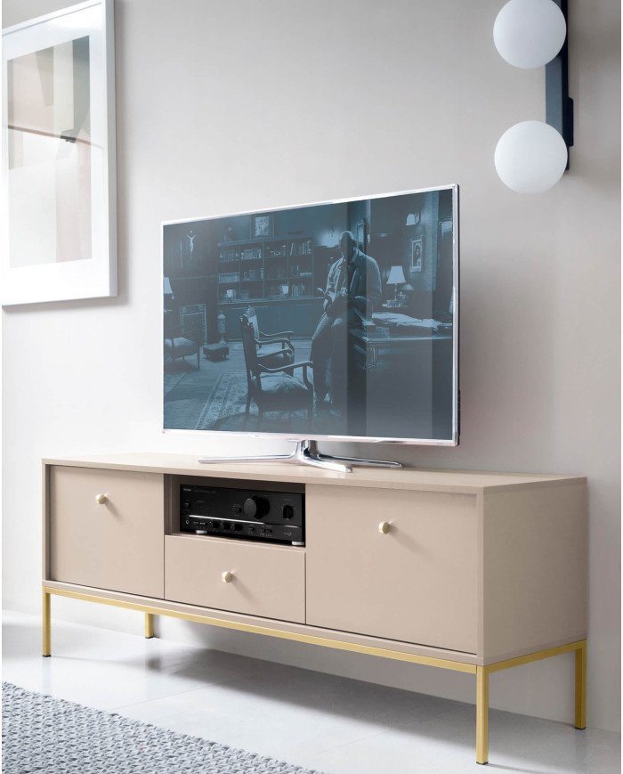 Mono MS54 bedside table with drawer, recessed, beige/gold frame - Image 6