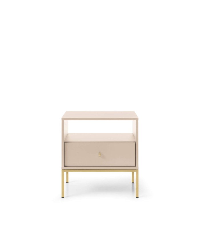 Mono MS54 bedside table with drawer, recessed, beige/gold frame