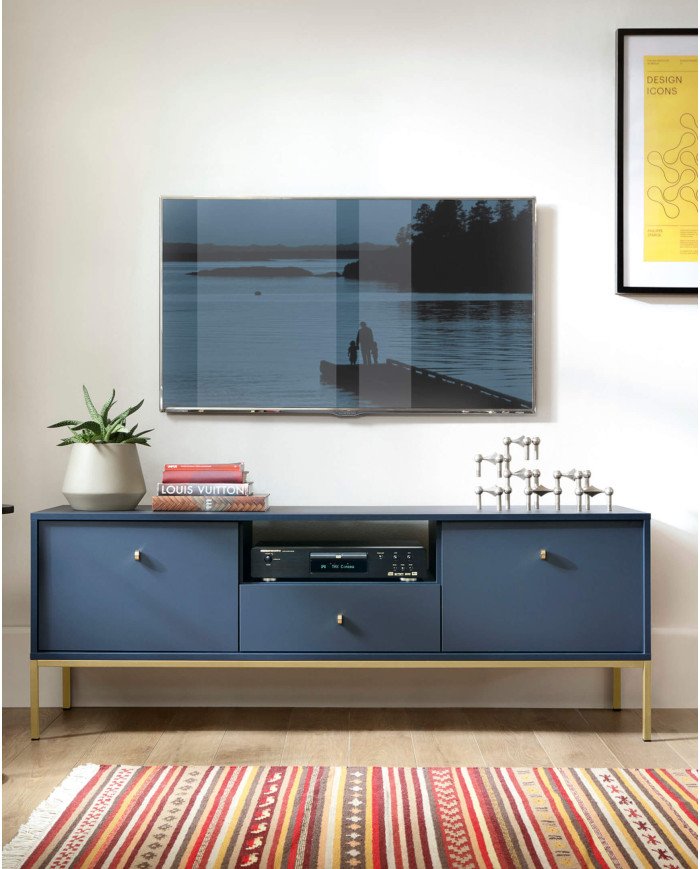 Mono MS54 bedside table, with drawer, recessed, dark blue / gold frame - Image 5