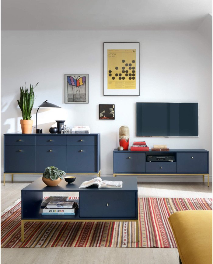 Mono MS54 bedside table, with drawer, recessed, dark blue / gold frame - Image 7