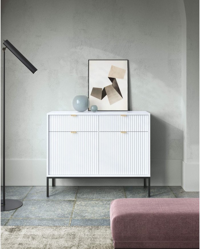 Nova S54 bedside table, drawer, recess, white/black frame - Image 5