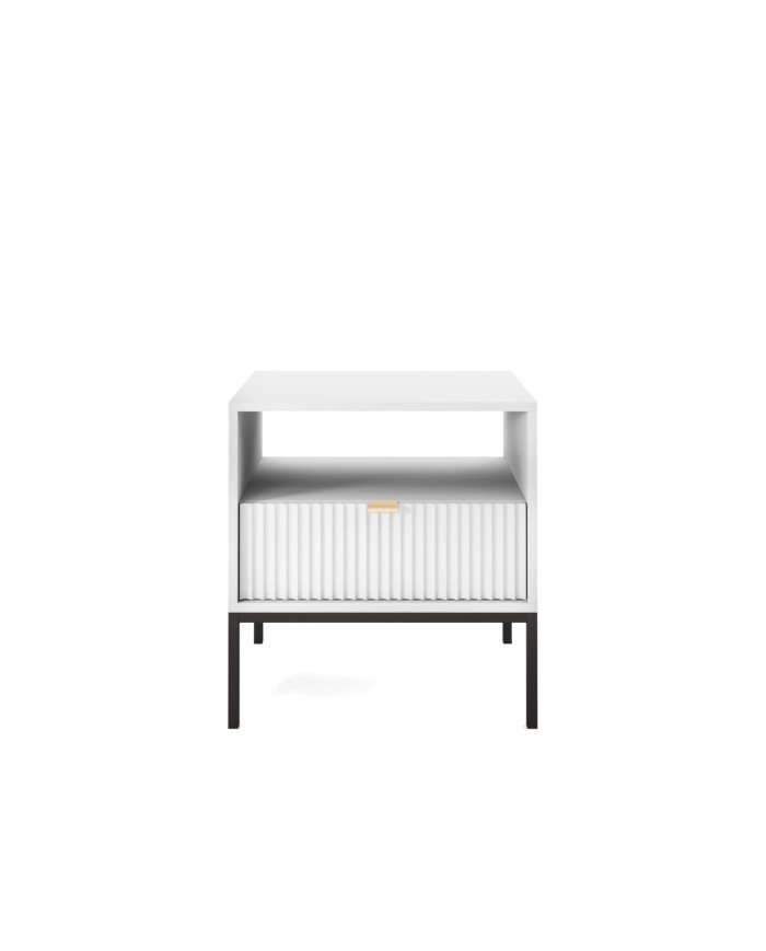 Nova S54 bedside table, drawer, recess, white/black frame
