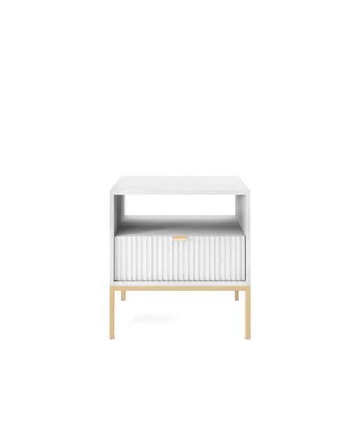 Nova S54 bedside table, drawer, recessed, white/gold frame