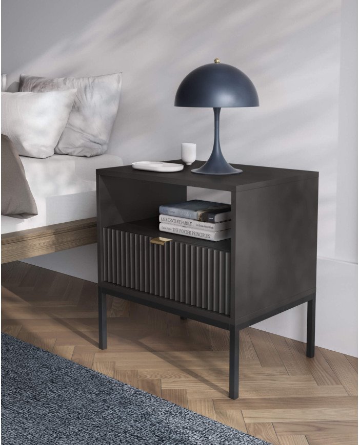 Nova S54 bedside table with drawer, recessed, black/black frame - Image 4