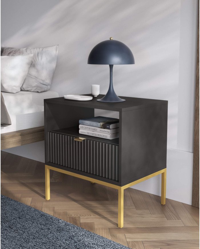 Nova S54 bedside table, drawer, recessed, black/gold frame - Image 3