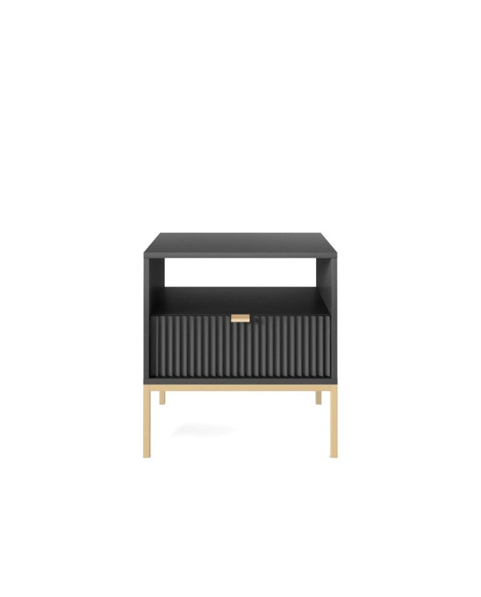 Nova S54 bedside table, drawer, recessed, black/gold frame