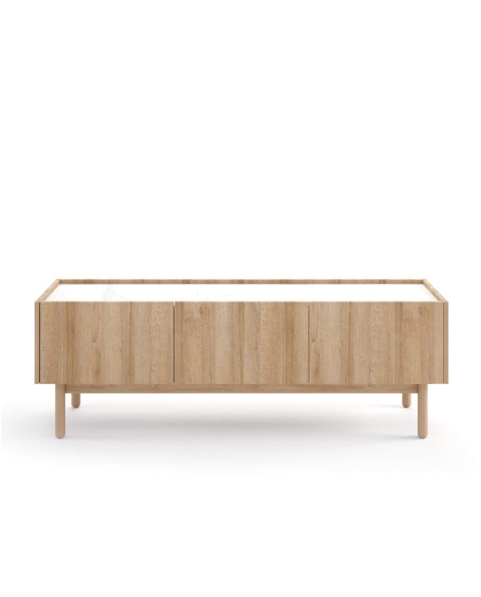 Boho RTV144 TV cabinet, three doors, Riviera Oak/Bianco marble