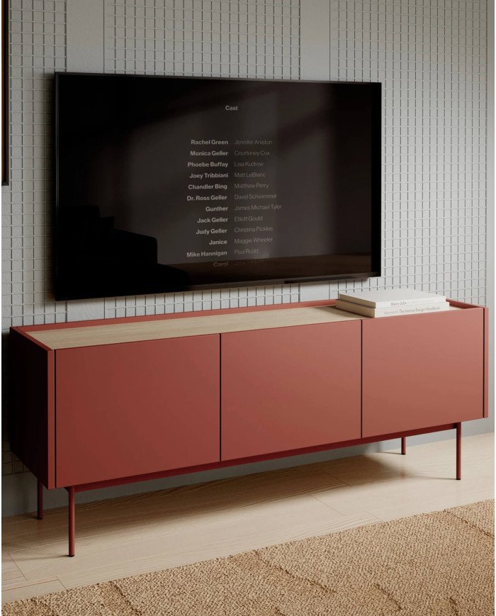 COLOR RTV144 TV cabinet, with doors, red ceramic/oak - Image 4