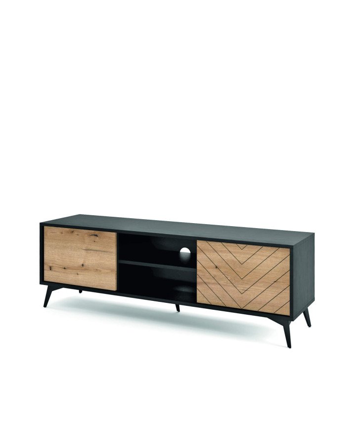 Diamond RTV154 TV cabinet, with doors, niches, Evoke oak/black - Image 2