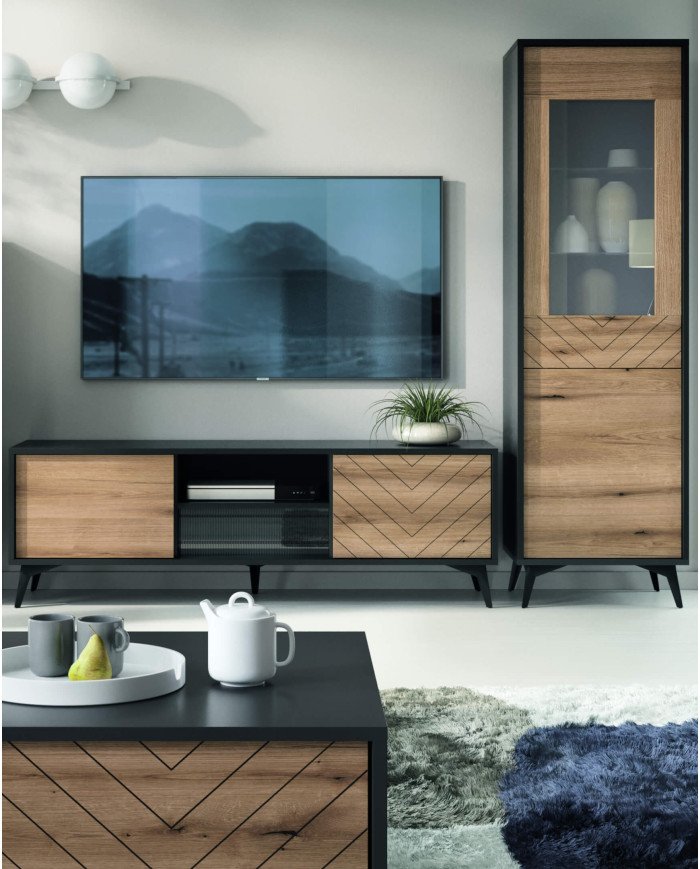 Diamond RTV154 TV cabinet, with doors, niches, Evoke oak/black - Image 4