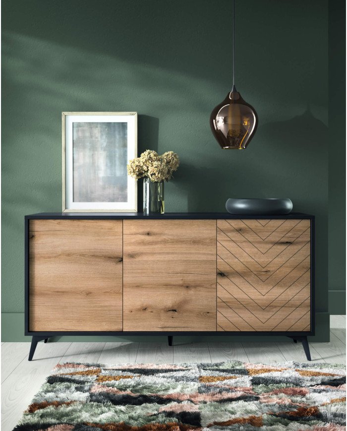 Diamond RTV154 TV cabinet, with doors, niches, Evoke oak/black - Image 6