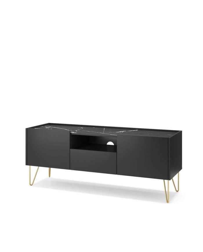 Harmony RTV144 TV cabinet, with doors, niche, drawer, black graphite/black royal marble - Image 3