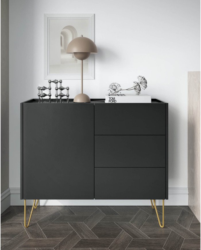 Harmony RTV144 TV cabinet, with doors, niche, drawer, black graphite/black royal marble - Image 6