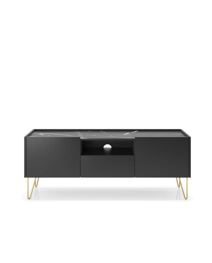 Harmony RTV144 TV cabinet, with doors, niche, drawer, black graphite/black royal marble