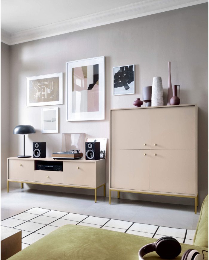 Mono TV cabinet MRTV154, door, drawer, niche, beige/gold frame - Image 7