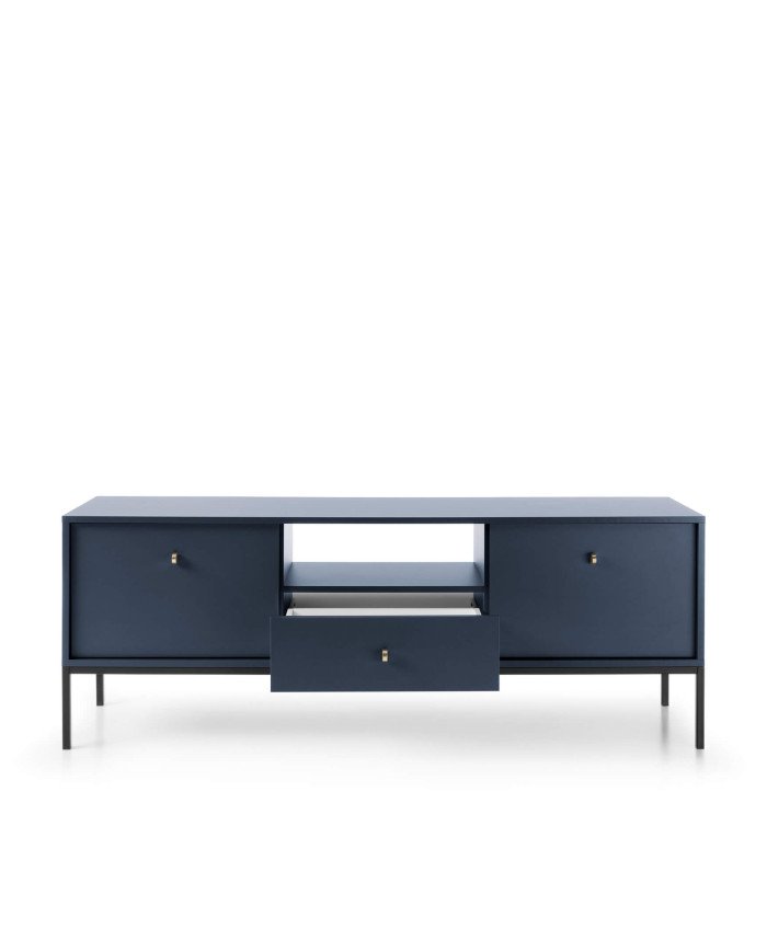 Mono TV cabinet MRTV154, with door, drawer, niche, dark blue/black frame - Image 3
