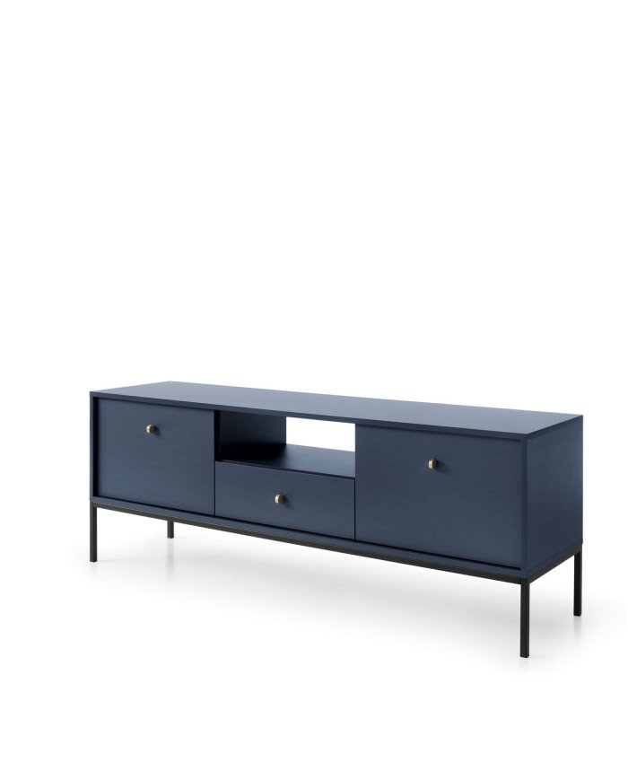 Mono TV cabinet MRTV154, with door, drawer, niche, dark blue/black frame - Image 4