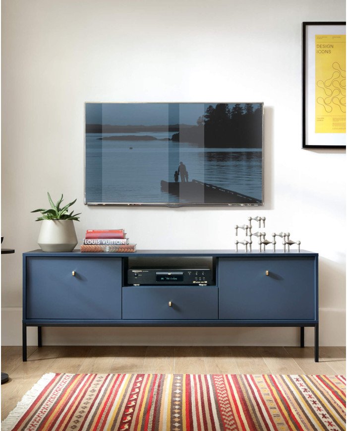 Mono TV cabinet MRTV154, with door, drawer, niche, dark blue/black frame - Image 5
