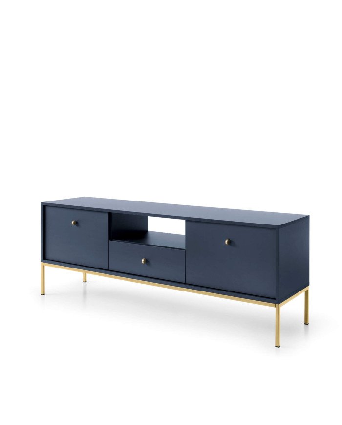 Mono TV cabinet MRTV154, with door, drawer, niche, dark blue/gold frame - Image 2