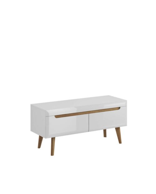 Nordi NRTV107 TV cabinet with drawers, glossy white/Riviera oak