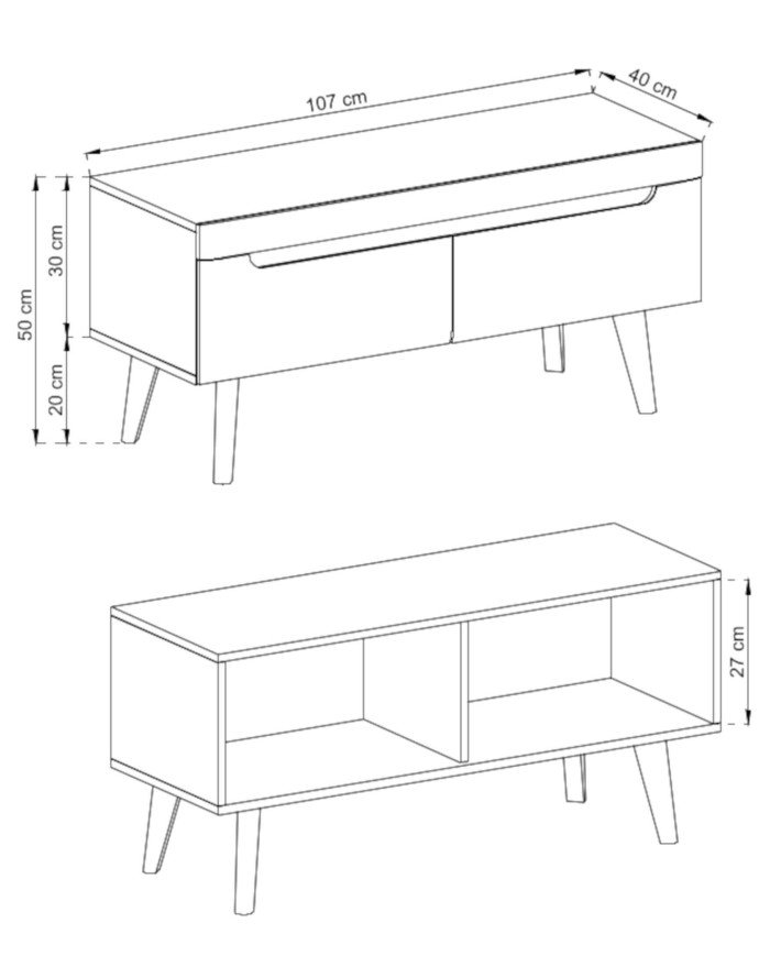 Nordi NRTV107 TV cabinet with drawers, glossy white/Riviera oak - Image 7