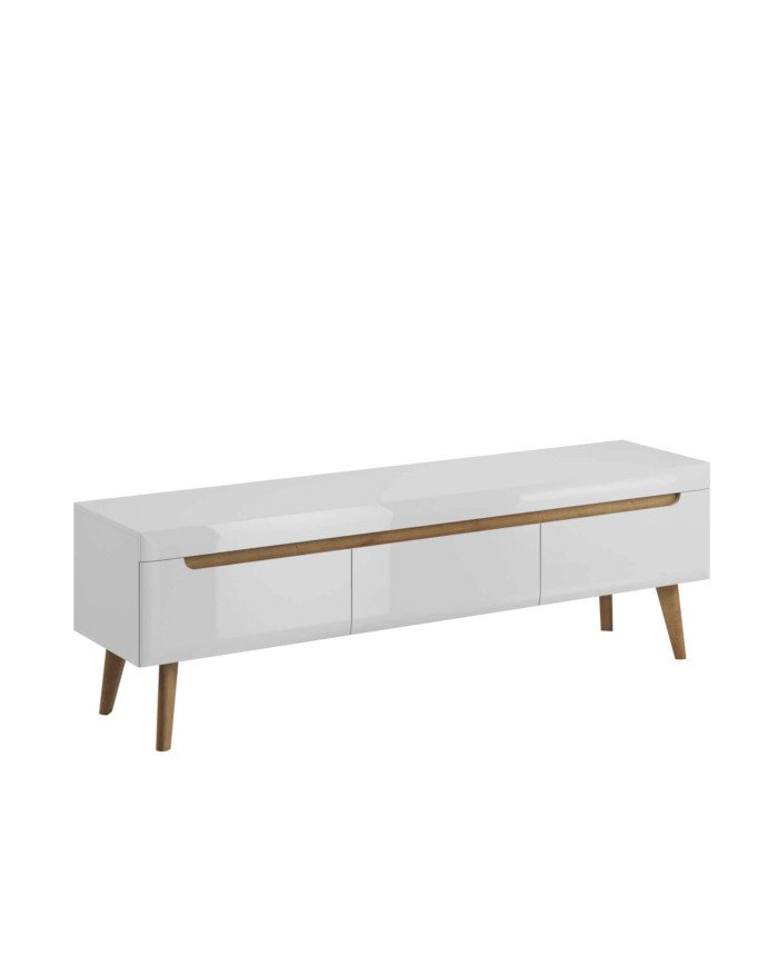 Nordi NRTV160 TV cabinet, drawers, white glossy/Riviera oak