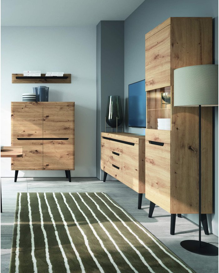 Nordi NRTV160 TV cabinet with drawers, Artisan Oak/Black - Image 2